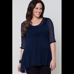Kiyonna Cheryl Chiffon Sheer Blouse Navy Size 4X